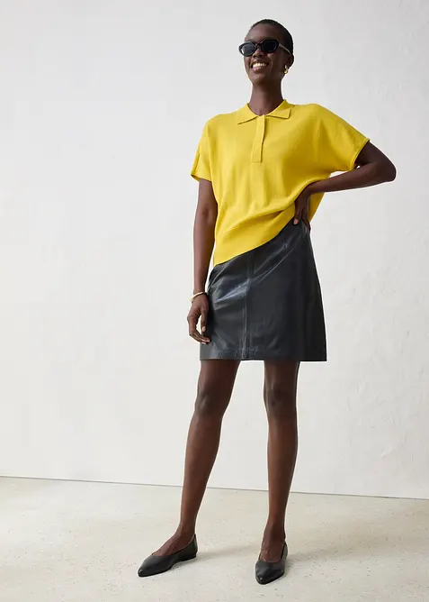 Fijn gebreide trui met zijde en een polokraag, bonprix