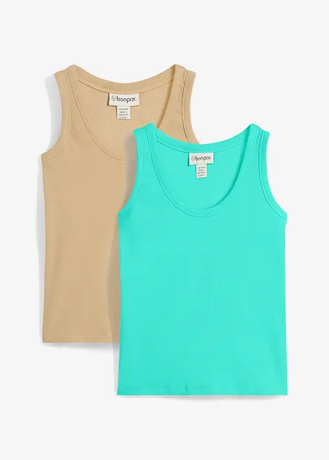 Geribde tanktop met biologisch katoen (set van 2), bonprix