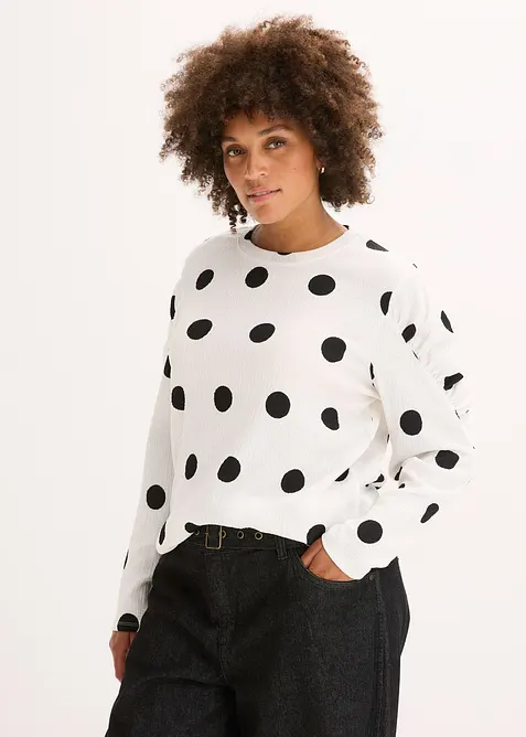 Longsleeve van gestructureerde crêpe, bonprix