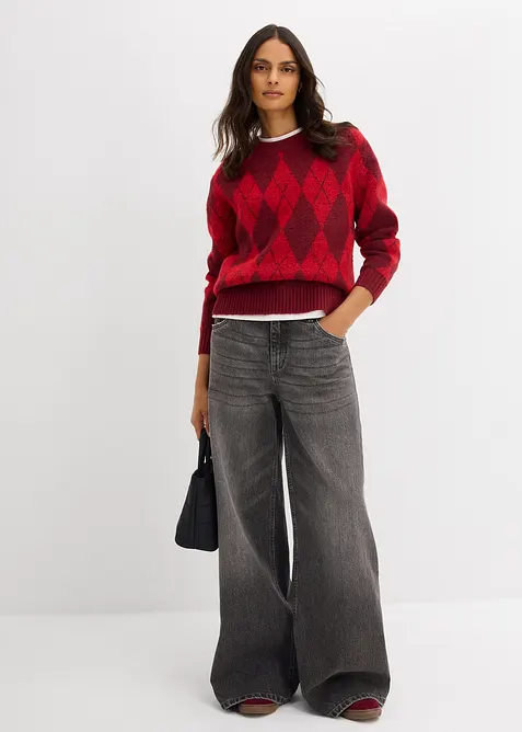 Fijngebreide trui met een ruitmotief, bonprix
