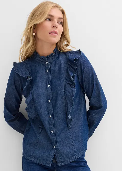 Spijkerblouse met volants, van katoen, bonprix