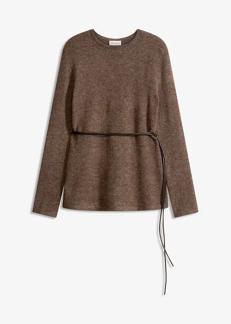 Gebreid shirt met wol en strikbandje van imitatieleer, bonprix