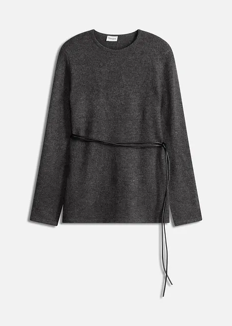 Gebreid shirt met wol en strikbandje van imitatieleer, bonprix