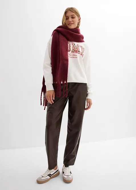 Imitatieleerbroek in barrelvorm, mid waist, bonprix