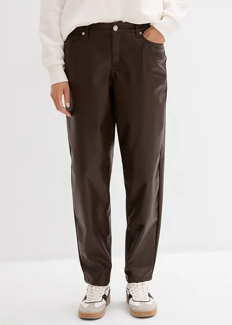 Imitatieleerbroek in barrelvorm, mid waist, bonprix