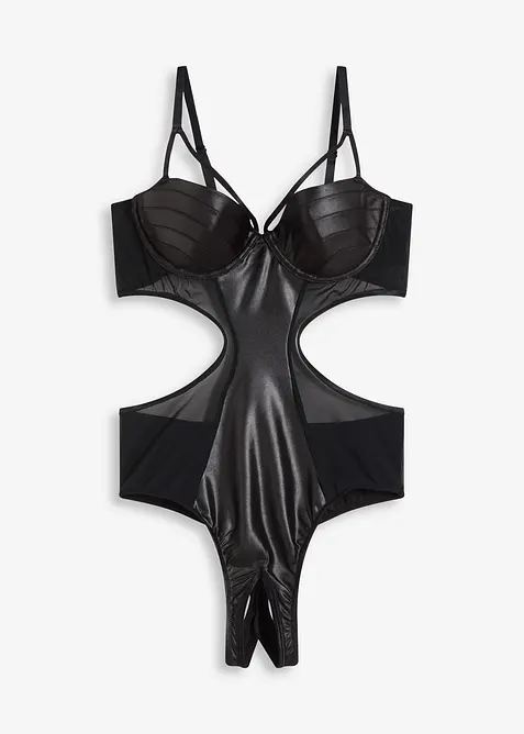 Stringbody ouvert met wetlook, bonprix