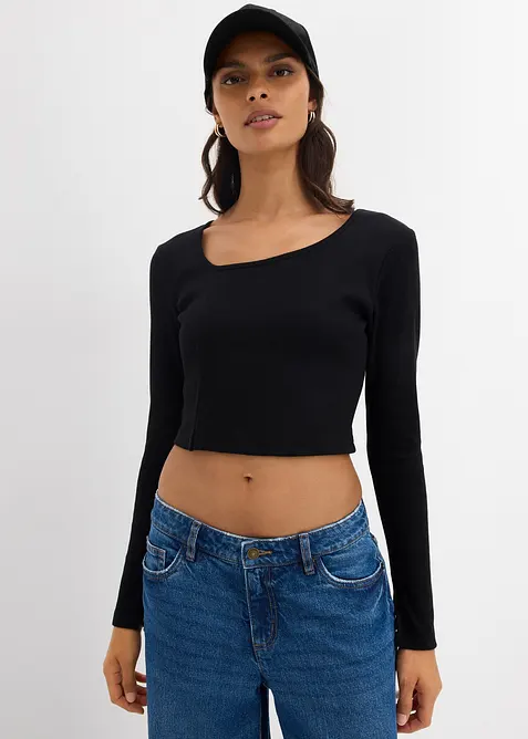 Kort geribd shirt, bonprix