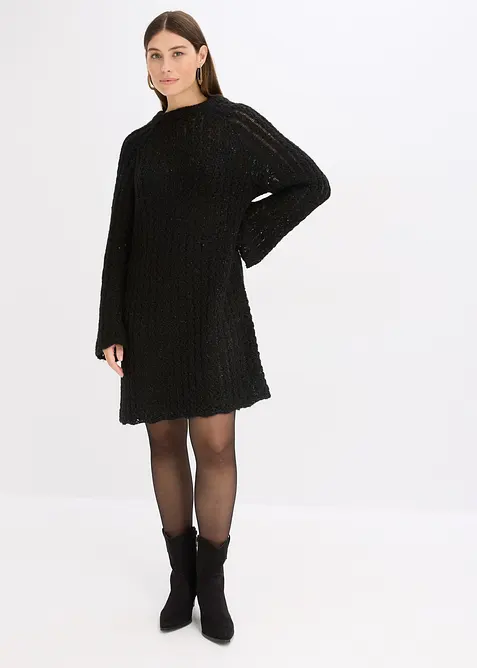 Licht transparante, gebreide mini jurk met satijnen strik, bonprix