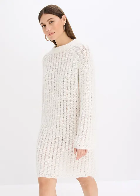 Licht transparante, gebreide mini jurk met satijnen strik, bonprix