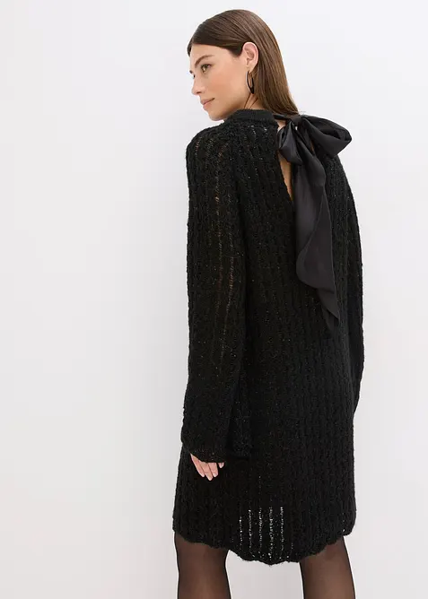 Licht transparante, gebreide mini jurk met satijnen strik, bonprix