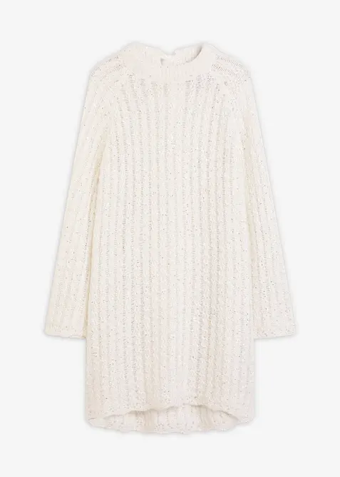 Licht transparante, gebreide mini jurk met satijnen strik, bonprix