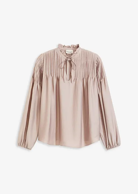 Tuniekblouse van glanzend satijn met biezen, bonprix