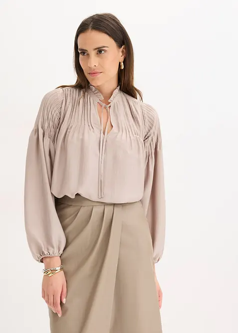 Tuniekblouse van glanzend satijn met biezen, bonprix