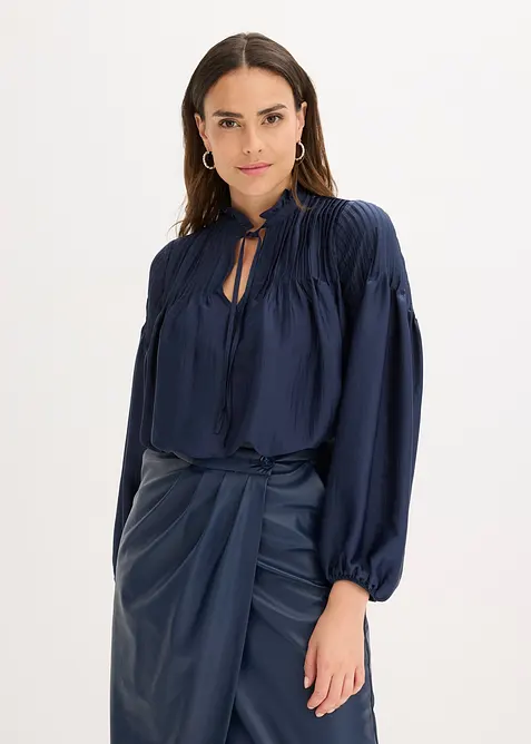 Tuniekblouse van glanzend satijn met biezen, bonprix
