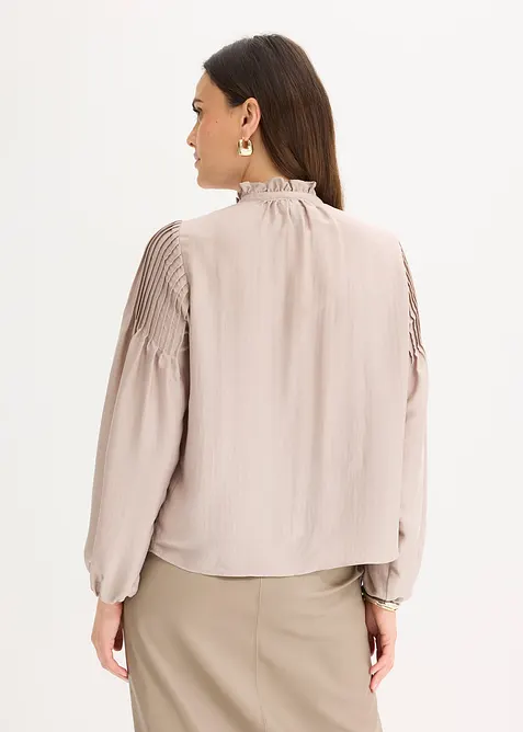 Tuniekblouse van glanzend satijn met biezen, bonprix