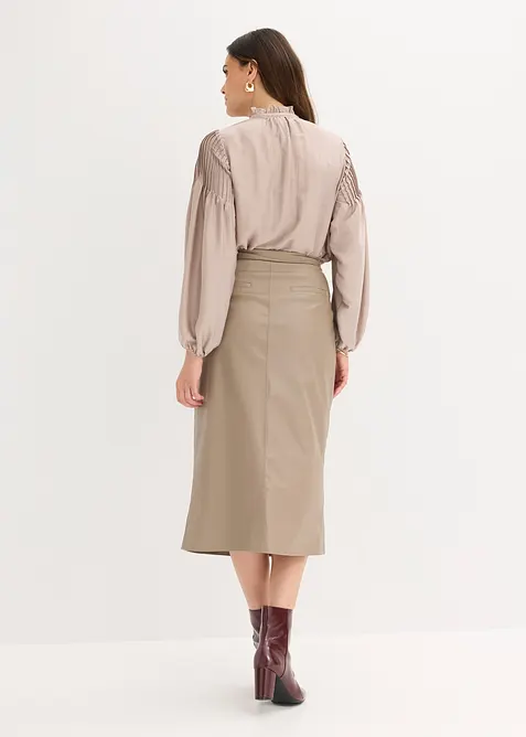 Imitatieleren midirok in wikkellook, bonprix