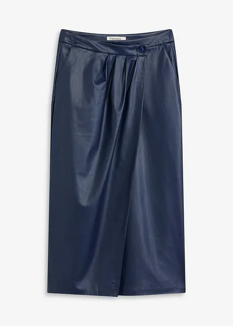 Imitatieleren midirok in wikkellook, bonprix