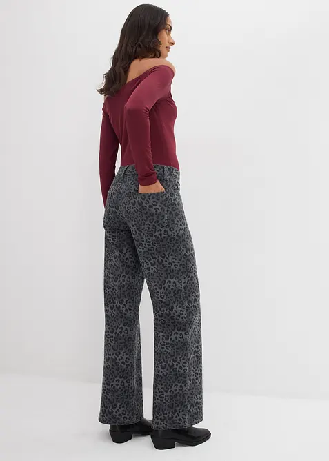 Wide leg twill broek met luipaardprint, bonprix