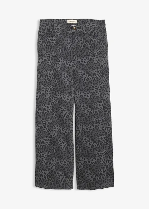 Wide leg twill broek met luipaardprint, bonprix