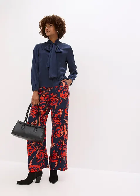 Blouse met strik van soepelvallend satijn, bonprix