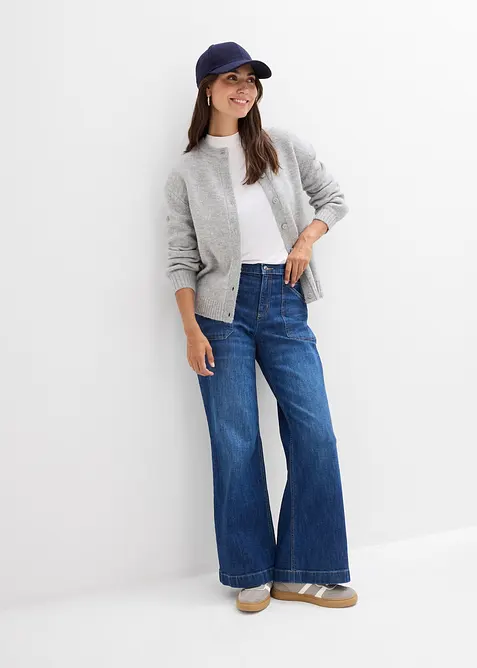 Wide leg jeans mid waist met opgestikte zakken, bonprix