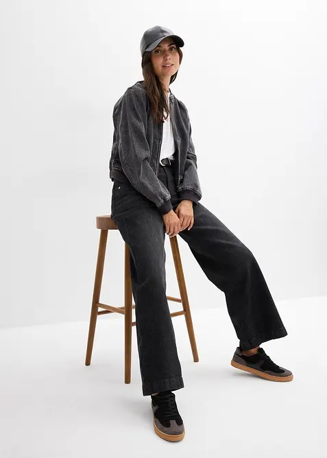 Wide leg jeans mid waist met opgestikte zakken, bonprix