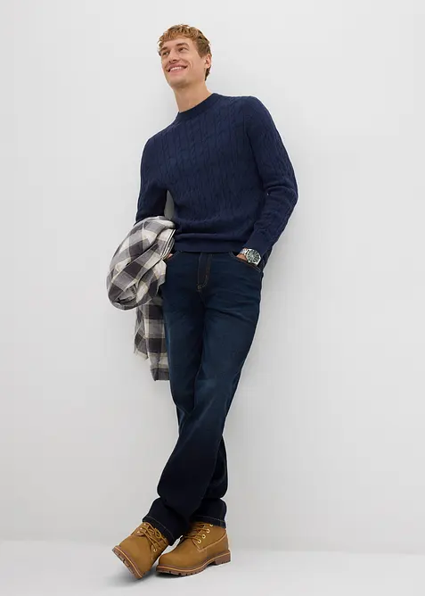 Grof gebreide trui met kabelpatroon van recyclebaar katoen, bonprix