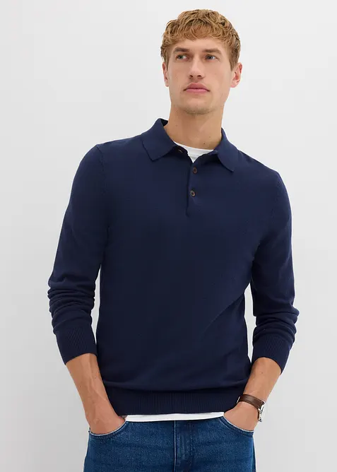 Fijngebreide polo-trui met prachtig merinowol, slim fit, bonprix