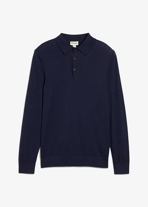 Fijngebreide polo-trui met prachtig merinowol, slim fit, bonprix