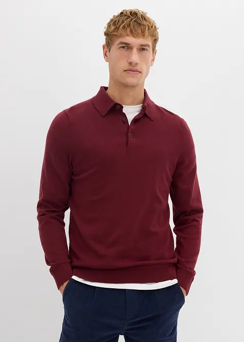 Fijngebreide polo-trui met prachtig merinowol, slim fit, bonprix