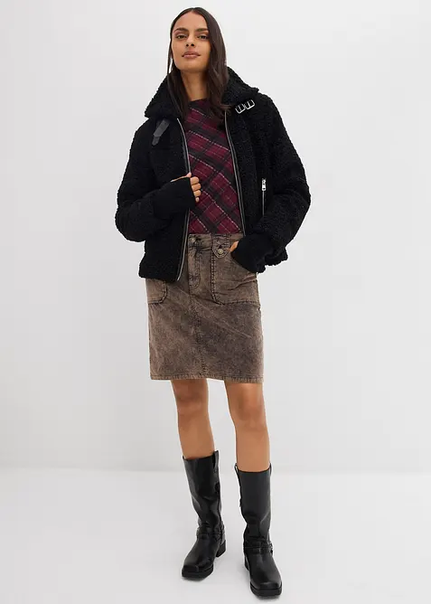 Korte corduroy rok in washed out look, bonprix