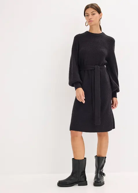 Gebreide jurk met ballonmouwen, bonprix