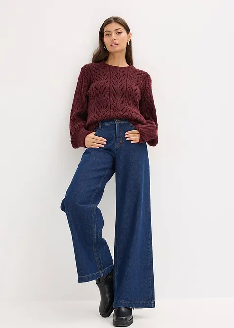 Fluffy trui met opengewerkt patroon, bonprix