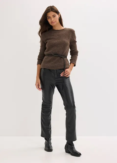 Gebreid shirt met wol en strikbandje van imitatieleer, bonprix