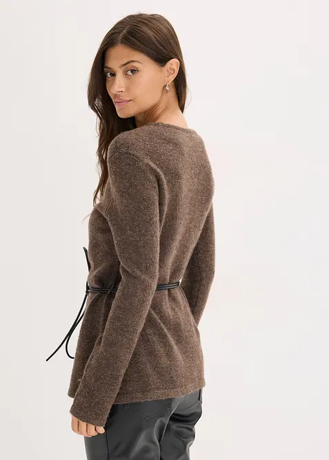 Gebreid shirt met wol en strikbandje van imitatieleer, bonprix