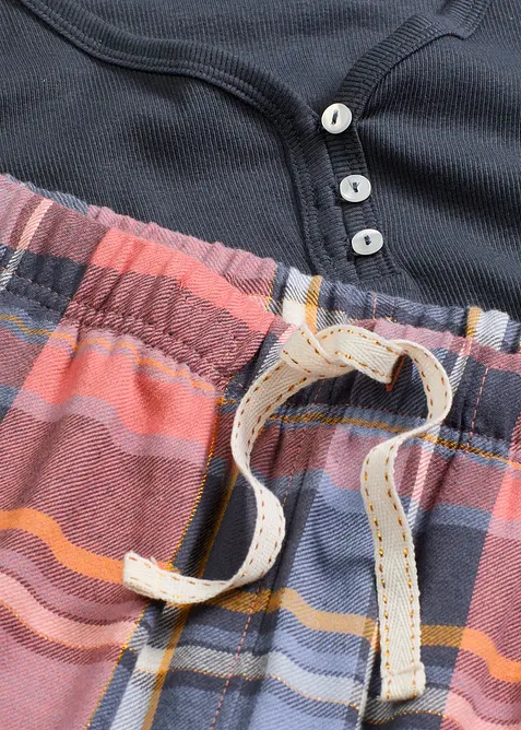 Pyjama met geribd shirt en flanellen broek van glittergaren, bonprix