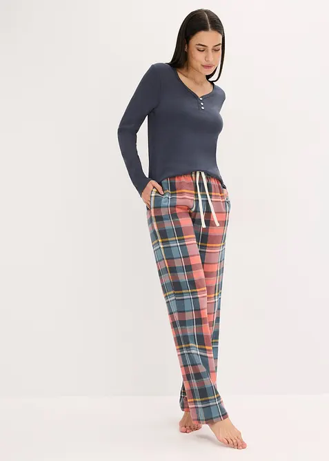 Pyjama met geribd shirt en flanellen broek van glittergaren, bonprix