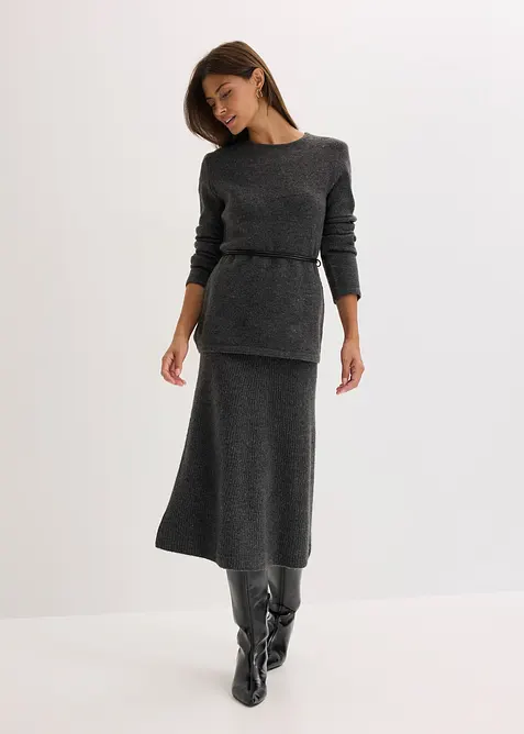 Gebreid shirt met wol en strikbandje van imitatieleer, bonprix