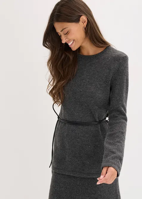 Gebreid shirt met wol en strikbandje van imitatieleer, bonprix