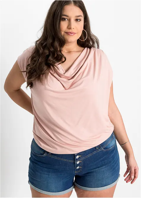 Shirt met watervalhals in een  viscosemix, bonprix