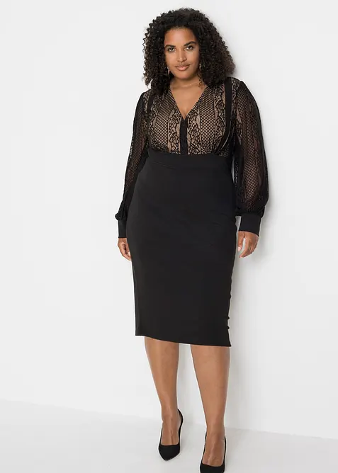 Accentuerende midi jurk met kant, bonprix