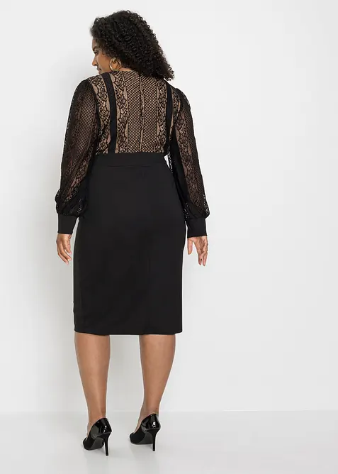 Accentuerende midi jurk met kant, bonprix