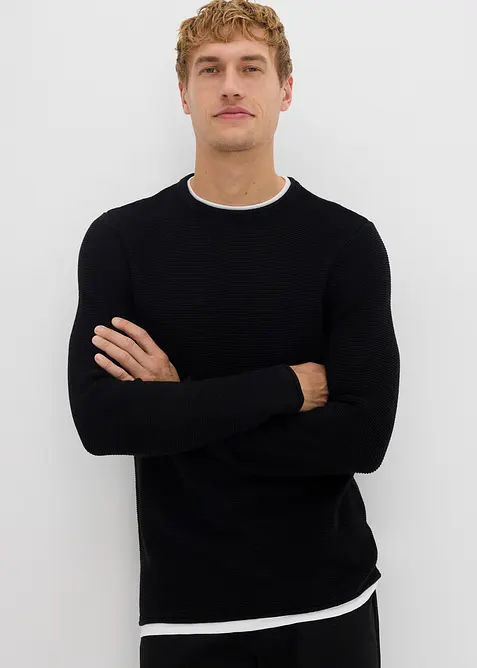 gestructureerde trui in 2-in-1-look van katoenmix, bonprix