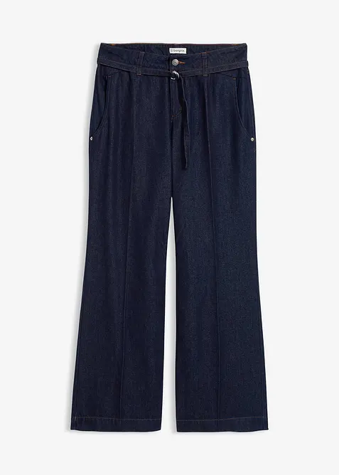 Wide leg jeans mid waist met riem, bonprix