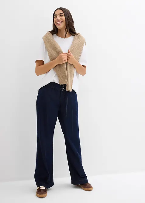 Wide leg jeans mid waist met riem, bonprix