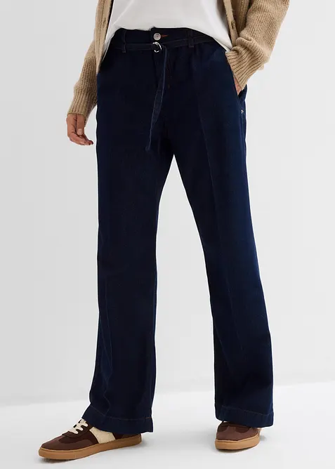 Wide leg jeans mid waist met riem, bonprix