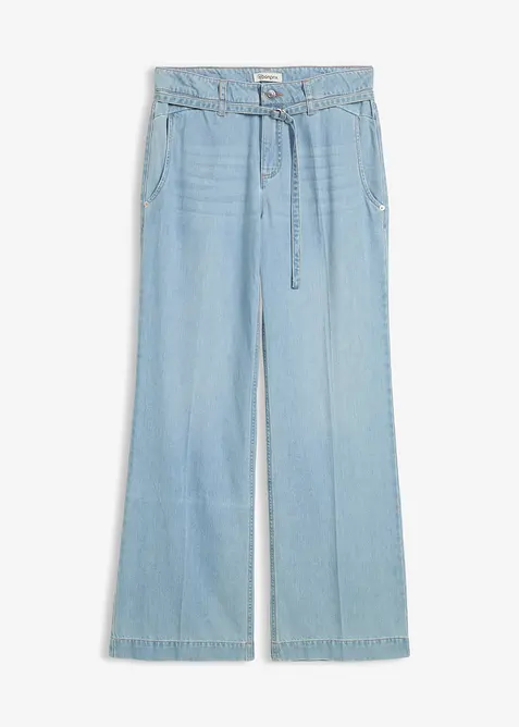 Wide leg jeans mid waist met riem, bonprix