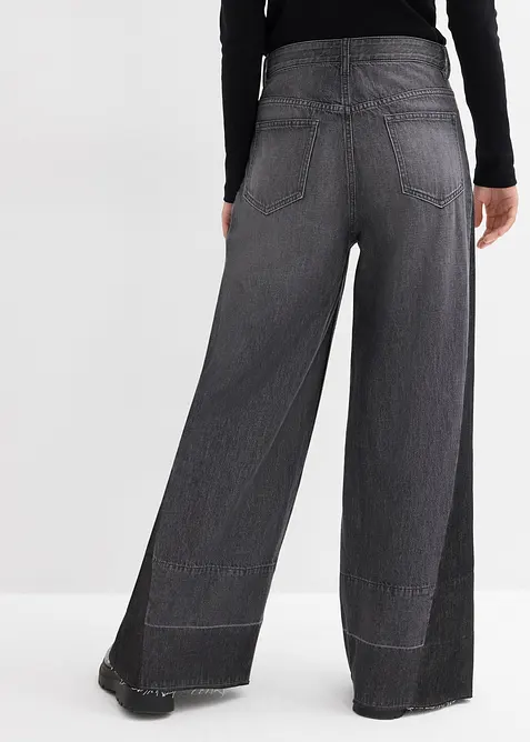 Wide leg jeans high waist met inzetstuk, bonprix