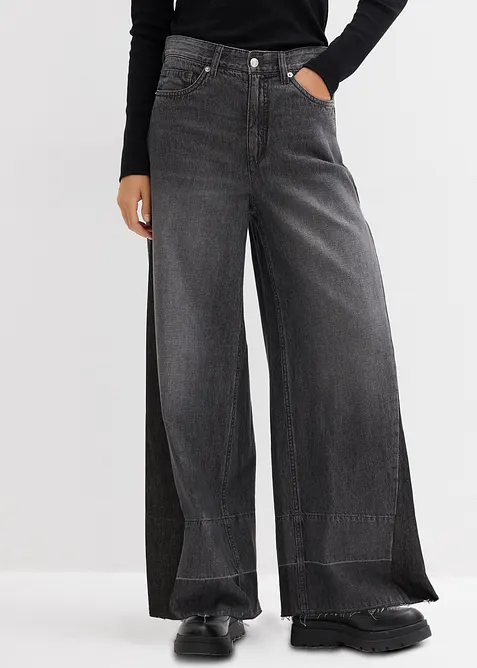 Wide leg jeans high waist met inzetstuk, bonprix
