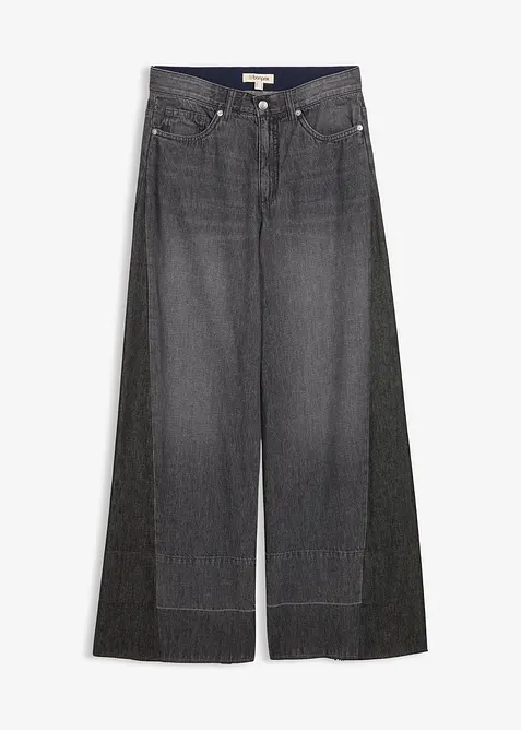 Wide leg jeans high waist met inzetstuk, bonprix